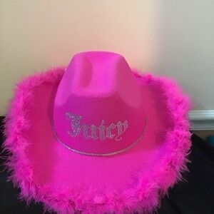 Hot Pink Juicy Couture Cowgirl Hat Feather Trim Rhinestone Sparkle Kids